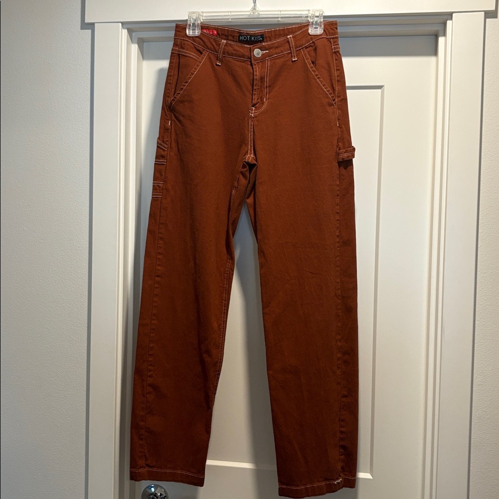 EUC [Hot Kiss] Cargo Straight Leg Stretch Rust Orange/Brown Pants Juniors Sz 9